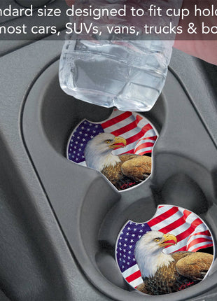 Eagle & Flag Absorbent Stone Car Coaster 1 Pk