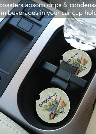 Gardening Is My Therapy Absorbent Stone Car Coaster 1 Pk