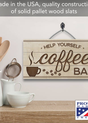 Coffee Bar Decorative Slatted Pallet Wood Sign 12" by 6"