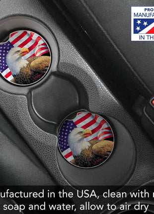 Eagle & Flag Absorbent Stone Car Coaster 1 Pk