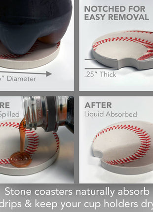 Baseball Absorbent Stone Car Coaster 1 Pk