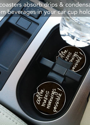 Coffee Makes Mornings Absorbent Stone Car Coaster 1 Pk