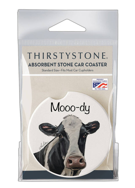 "Mooo-dy" Absorbent Stone Car Coaster 1pk
