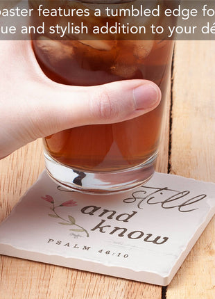 Be Still & Know Single Absorbent Stone Tumbled Tile Coaster