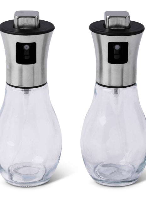 Set of two stainless steel oil spray bottles for cooking and grilling