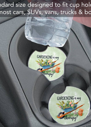 Gardening Is My Therapy Absorbent Stone Car Coaster 1 Pk