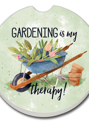 Gardening Is My Therapy Absorbent Stone Car Coaster 1 Pk
