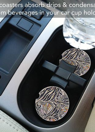 "Zebra Butterflies" Absorbent Stone Car Coaster 1pk