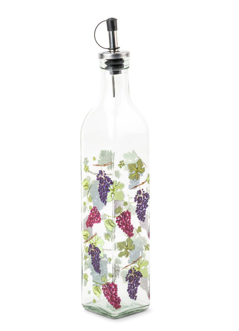 500ml printed glass cruet with grape vine design and silicone pour spout