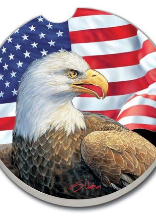 Eagle & Flag Absorbent Stone Car Coaster 1 Pk
