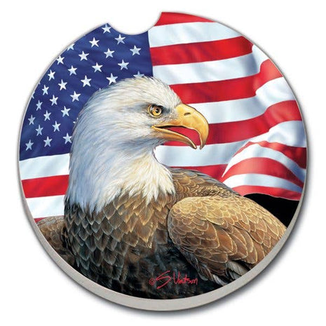 Eagle & Flag Absorbent Stone Car Coaster 1 Pk