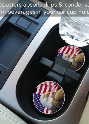 Eagle & Flag Absorbent Stone Car Coaster 1 Pk