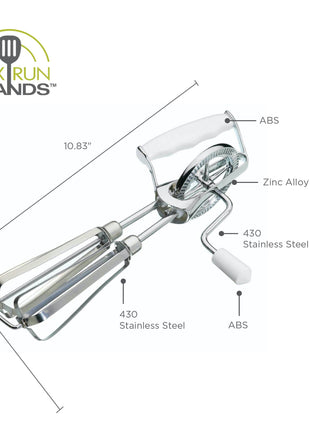 Fox Run Stainless Steel Manual Hand Mixer, White, 10" x 5"