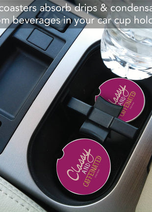 "Classy & Caffeinated" Absorbent Stone Car Coaster 1pk