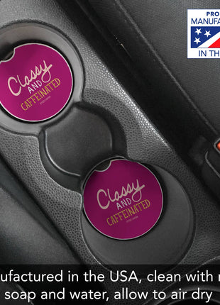 "Classy & Caffeinated" Absorbent Stone Car Coaster 1pk