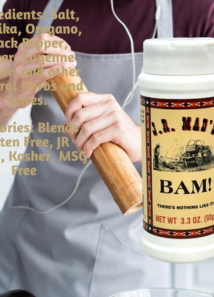 J.R. Mad's BAM! All-Purpose Creole Seasoning Blend, 3.3 oz, Salt, Paprika, Oregano Mix for Chicken, Pork, Seafood, Vegetables