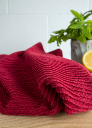 Ripple Carmine Red Turkish Cotton Dishtowel