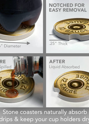 Shotgun Shell Absorbent Stone Car Coaster 1 Pk