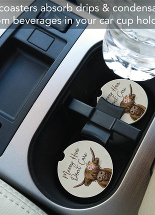 "Messy Hair Cow" Absorbent Stone Car Coaster 1pk