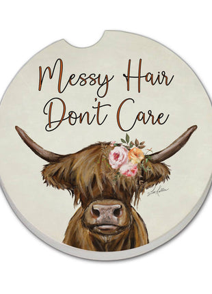 "Messy Hair Cow" Absorbent Stone Car Coaster 1pk
