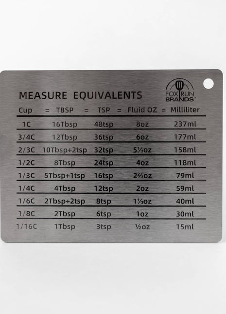 Fox Run Stainless Steel Conversion Chart Magnet, 4.3" x 3.4"
