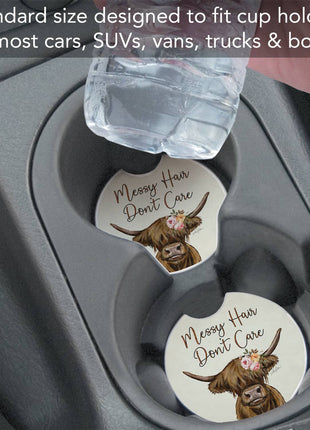 "Messy Hair Cow" Absorbent Stone Car Coaster 1pk