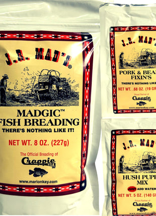 J.R. Mad's Madgic Fish Breading, Complete Fish seasoning Meal Pack, with Hush Puppy Mix, Pork and Beans Fixin's, and Graceful Market Stainless Steel Kitchen Shears - The Perfect Fish Fry Gift Set