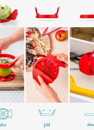 Dreamfarm Flapple Fold-Flat, Space-Saving Apple Corer & 8-Piece Apple Slicer - Red