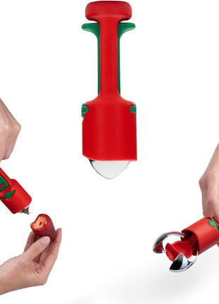 Dreamfarm Hullapit 3-in-1 Fast & Easy Strawberry Huller, Cherry Pitter & Olive Pitter - Red/Green