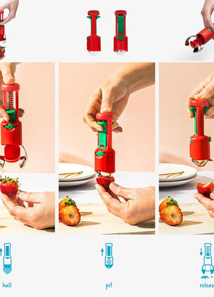 Dreamfarm Hullapit 3-in-1 Fast & Easy Strawberry Huller, Cherry Pitter & Olive Pitter - Red/Green