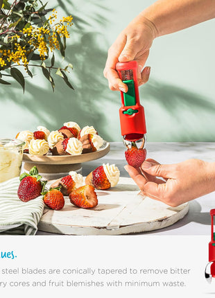 Dreamfarm Hullapit 3-in-1 Fast & Easy Strawberry Huller, Cherry Pitter & Olive Pitter - Red/Green