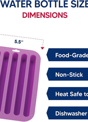 HIC Kitchen Silicone Water Bottle Ice Tray, Each Tray Makes 5 Long Ice Sticks