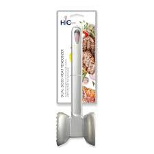 HIC Kitchen Non-Stick Dual-Sided Meat Tenderizer Mallet Marinating Prep Tool, Toothed And Plain Heads, Silicone-Coated, For Flattening Cutlets And Tenderizing Meat