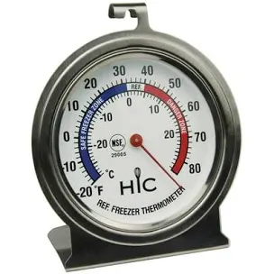 HIC Kitchen Roasting Refrigerator Freezer Thermometer, Large 2.5-Inch Easy-Read Face with Temperature Guide, Stainless Steel