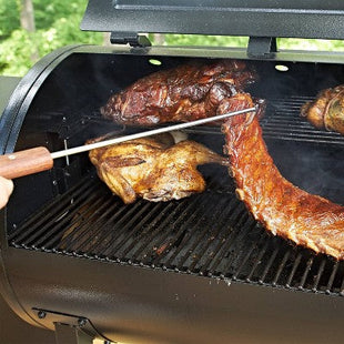 15 Inches Food Flipper - Stainless Steel BBQ Meat Turner Hook with Wooden Handle for Grilling & Smoking