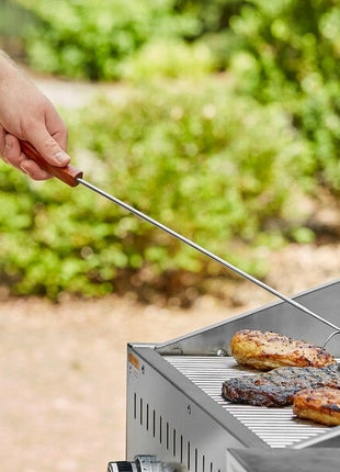 15 Inches Food Flipper - Stainless Steel BBQ Meat Turner Hook with Wooden Handle for Grilling & Smoking