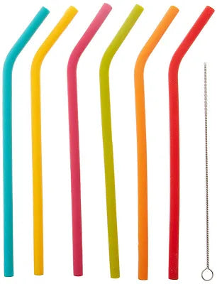 Joie Silicone Straws with Cleaning Brush, Set of 6, Rainbow Color Assortment