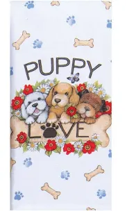 PLAYFUL PUPPIES Puppy Love Terry Kitchen Towels by Kay Dee Designs