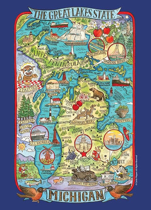 Adventure Destinations Michigan Map Tea Towel