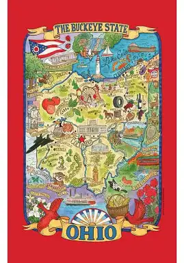 Adventure Destinations Ohio Map Tea Kitchen Towel