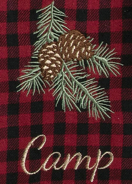 Wooodland Plaid and Pinecones Camp Embroidered Kitchen Tea Towel Cotton