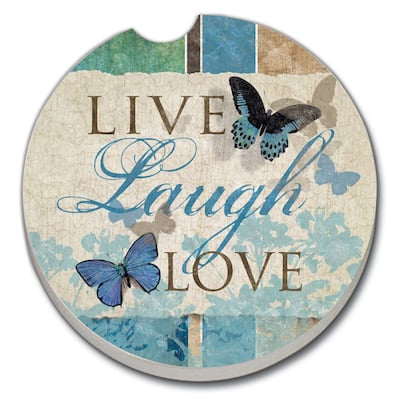 Ceramic Car Coasters - Live Laugh Love Butterfly