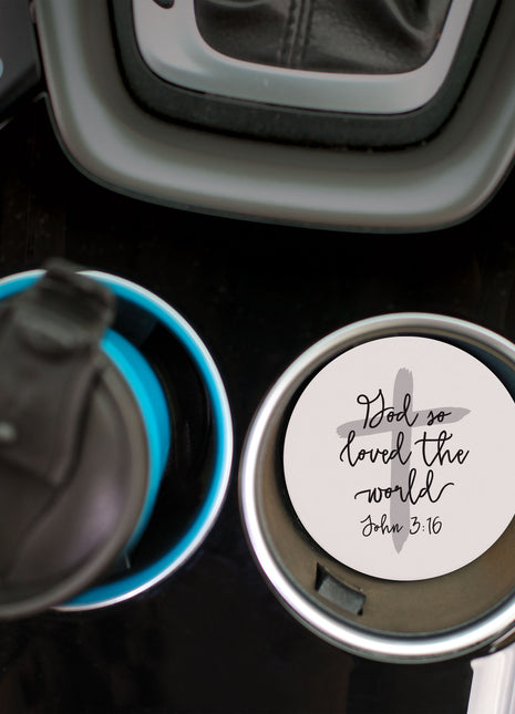 Ceramic Car Coasters - God So Loved The World