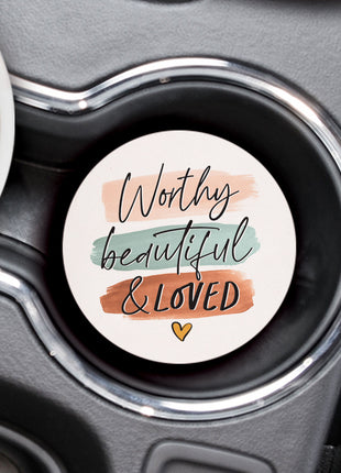 Ceramic Car Coasters - Worthy Beautiful & Loved