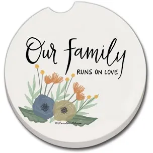Ceramic Car Coasters - Our Family Runs On Love
