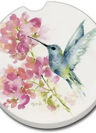 Ceramic Car Coaster - Hummingbird Watercolor