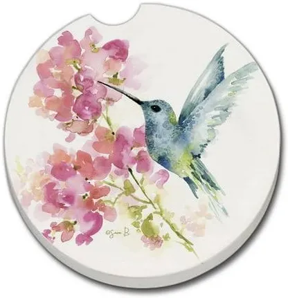 Ceramic Car Coaster - Hummingbird Watercolor