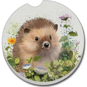Ceramic Car Coaster - Hedgehog In Ivy