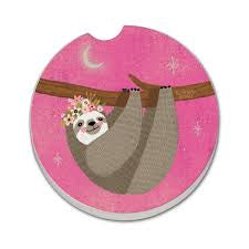 Ceramic Car Coaster - Pink Sloth
