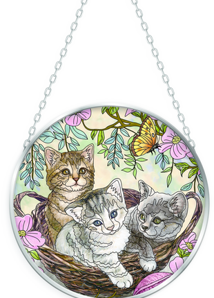 Stained Glass Window Art - Cats In Basket